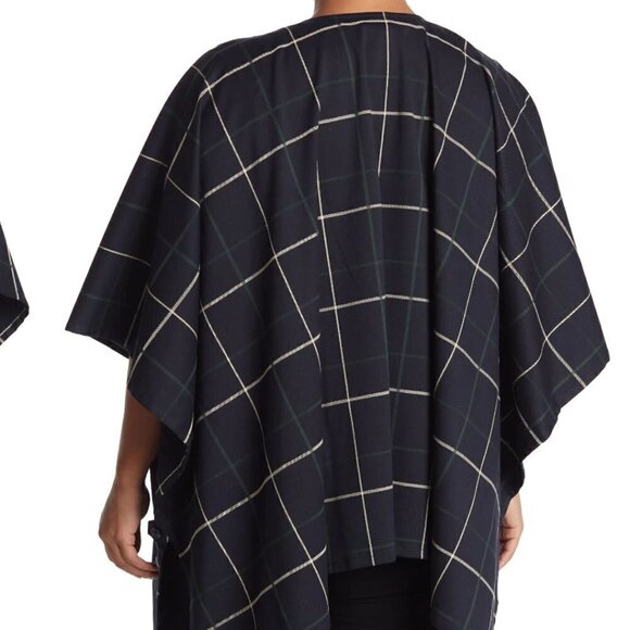 Pleione Plaid Poncho Cardigan Navy Blue - Picture 2 of 3